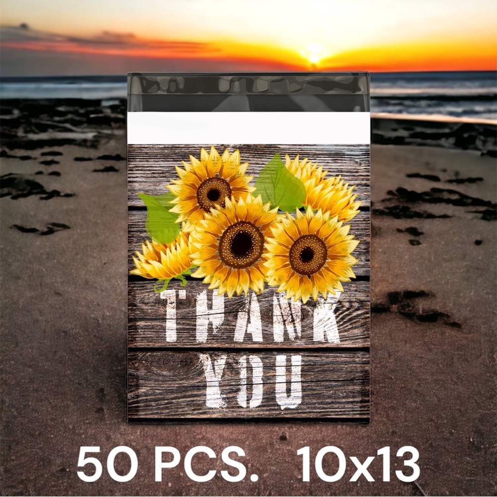 50 10X13 Poly Mailers Sunflower Thank You Shipping Envelopes PRICE IS FIRM Fall - Picture 2 of 4
